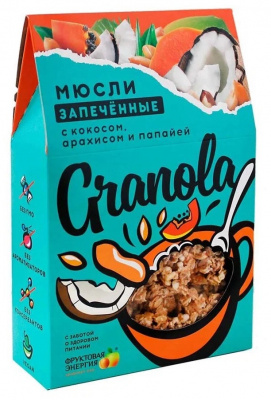 Мюсли запеченные с кокосом, арахисом и папайей Гранола | 270 г | Фруктовая энергия