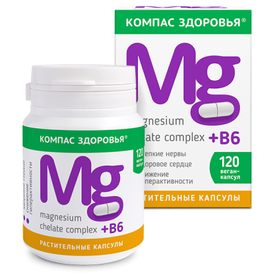 Магний Magneditim Chelate Complex + В6 | 120 капсул | Компас Здоровья