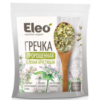 Гречка зеленая пророщенная хрустящая | 100 г | Eleo